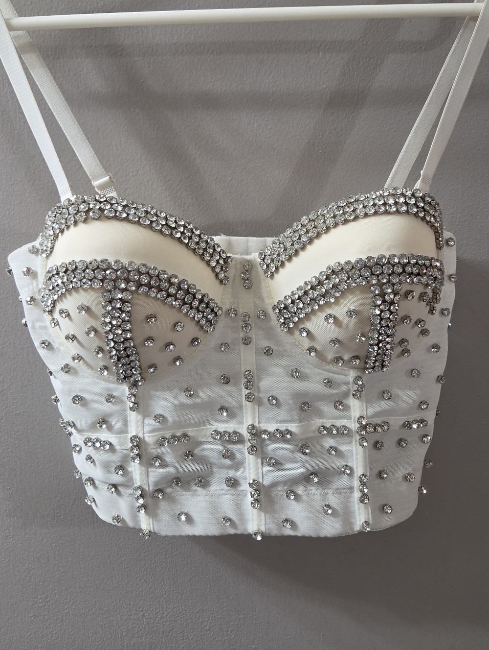 Akira White With Ivory Cup Crystal Embellished Bustier Top. Sz S